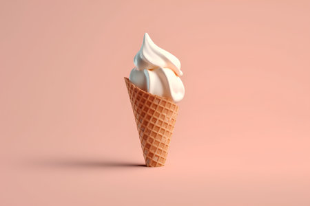 Ice cream in waffle cone on pink background. 3d renderingの素材