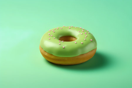 Donut with glaze isolated on green background. 3d renderの素材