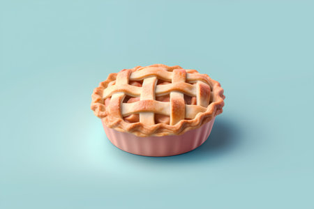 Homemade apple pie isolated on blue background. 3d illustration.の素材