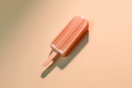 Orange ice cream on a stick on a beige background, top viewの素材