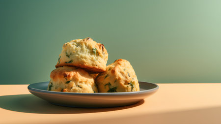Homemade scones in a plate on a green background. 3d renderingの素材