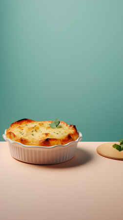 Cheese casserole in a baking dish. 3d renderingの素材