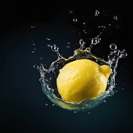 Lemon in water splash, isolated on black background with clipping pathの素材