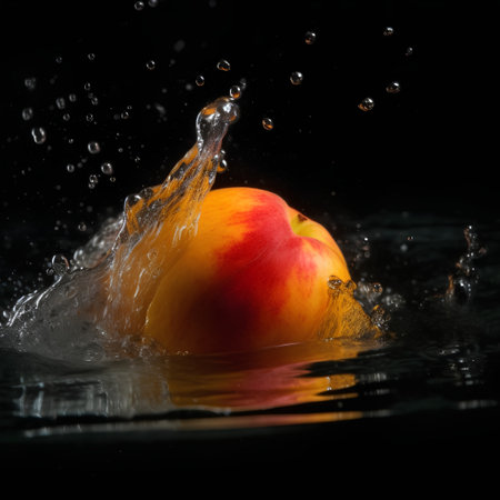peach splashing in water on a black background. studio shotの素材