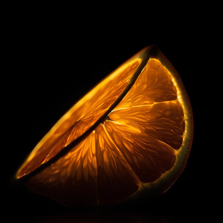 Sliced orange on a black background. Close-up.の素材