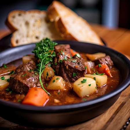 Beef Bourguignon stew with potatoes, carrots and parsleyの素材