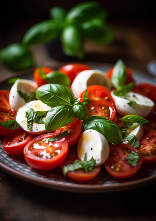 Caprese salad with tomatoes, mozzarella cheese and basilの素材