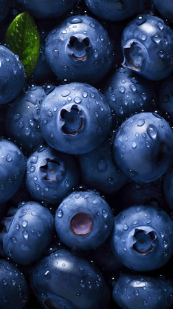 Fresh blueberries with water droplets. Blueberry background. Close up.の素材