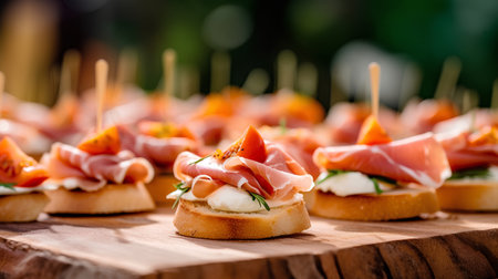 canape with prosciutto, mozzarella and tomatoesの素材