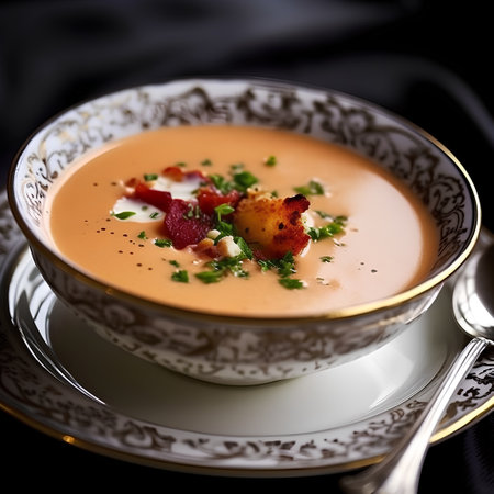 Creamy tomato soup with bacon, herbs and parmesanの素材