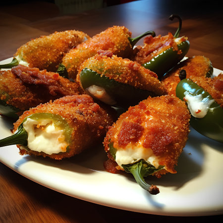 Fried jalapeno peppers stuffed with cheese and sour creamの素材