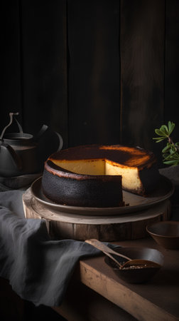 Cheesecake on rustic wooden background. Vintage style toned pictureの素材