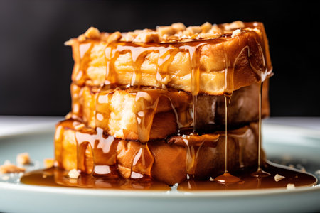 Honey drizzled on to a stack of French toast.の素材