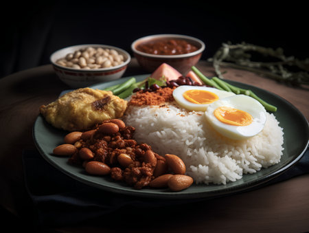 Nasi lemak, malaysian food with fried eggの素材