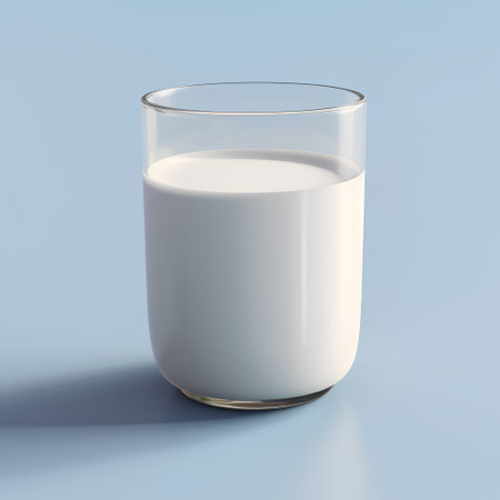 Glass of milk on a blue background. 3d rendering, mock upの素材