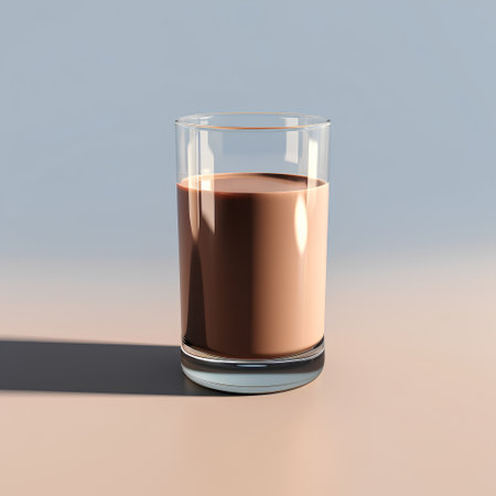 Glass of chocolate milk on a light background. 3d rendering.の素材