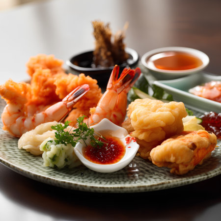 Seafood tempura, japanese cuisine, close upの素材