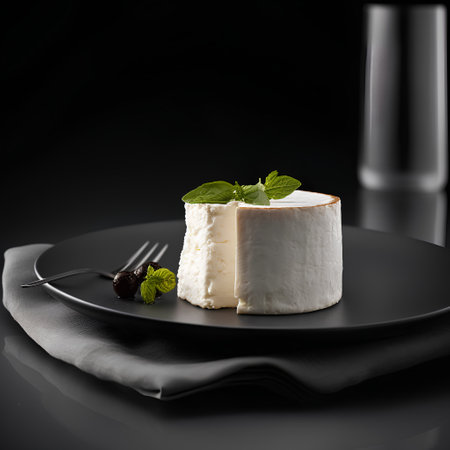 Cheese collection, single piece of greek feta cheese on black plateの素材