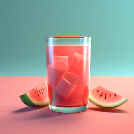 Watermelon juice in a glass. 3d illustration, 3d renderingの素材