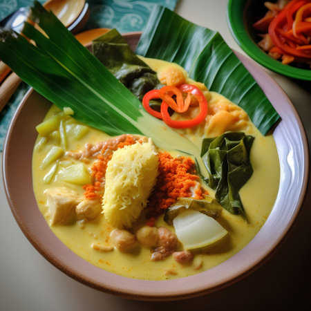Khao Soi or Thai Green Curry Soup with Chicken and Vegetablesの素材