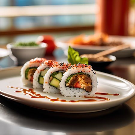 Sushi roll with salmon, avocado, cucumber and cream cheese. Japanese foodの素材
