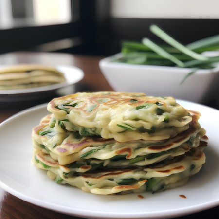 Zucchini pancake with green onion and mayonnaise.の素材