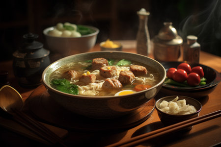 Sukiyaki - japanese noodle soup with meatballsの素材