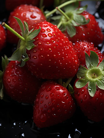 Strawberries on a dark background, close-up, macroの素材