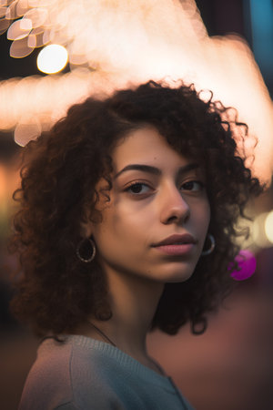 Portrait of a beautiful young african american woman with curly hairの素材