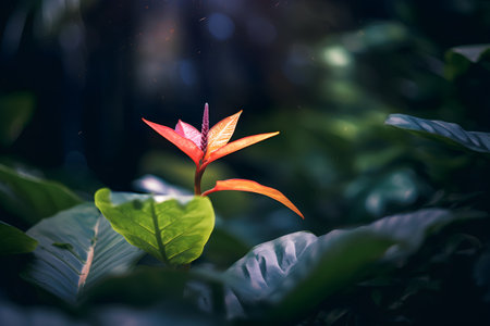 Beautiful tropical green leaf background with selective focus and bokehの素材
