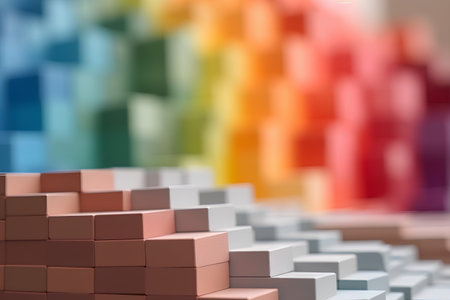 abstract background with a lot of cubes of different colors and blurの素材