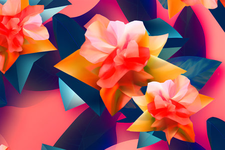 Seamless pattern with colorful flowers and leaves. Vector illustration.の素材