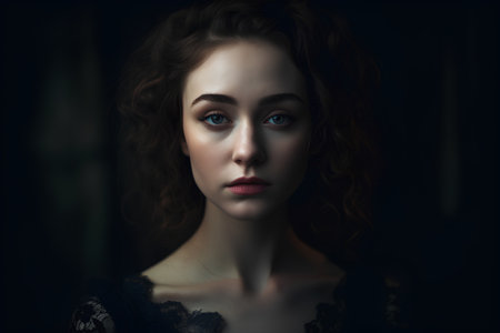 Portrait of a beautiful young woman with curly hair. Beauty and fashion.の素材