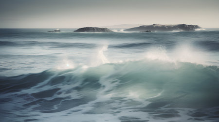 Beautiful seascape with waves crashing on the shore. Toned.の素材
