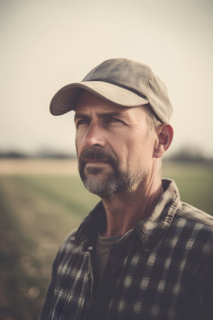 Portrait of a senior farmer in a cornfield, looking at the camera.の素材