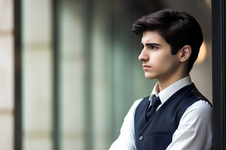 Portrait of a handsome young man in a business suit looking awayの素材