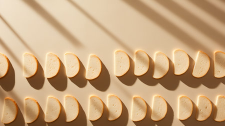 Creative layout made of round cookies with shadows on beige backgroundの素材