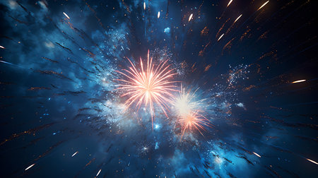 Beautiful fireworks in the night sky. 3d rendering, 3d illustration.の素材