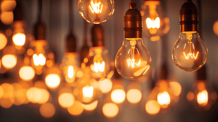 Decorative antique edison style filament light bulbs. Filtered imageの素材