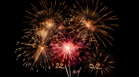 Fireworks with numbers 2022 isolated on black background. Happy New Yearの素材