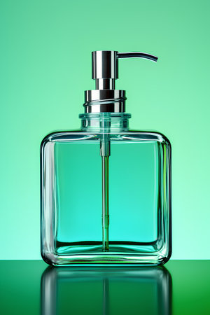 Perfume bottle on a green background. 3d rendering.の素材
