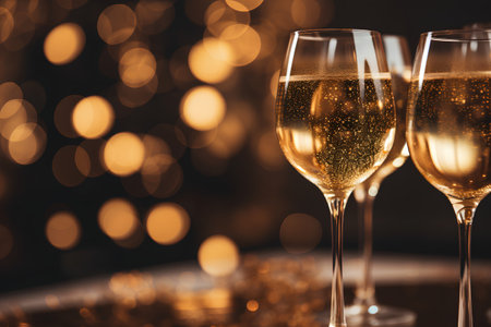 Glasses of champagne on bokeh background. New Year conceptの素材