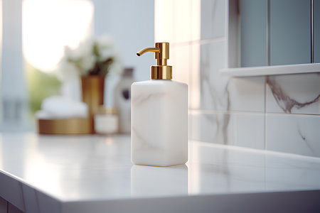 3d render of cosmetic bottlele countertop in bathroom.の素材
