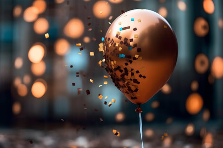 Orange balloon with confetti flying in the air. 3d renderingの素材
