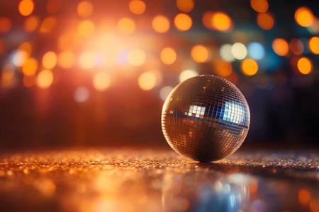Disco ball with bokeh lights background. Disco club conceptの素材