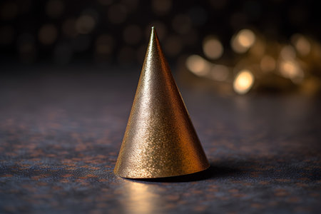 Christmas tree made of golden paper on a dark background with bokehの素材