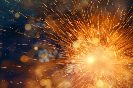 fireworks on a dark blue background with sparks from a burning fireの素材