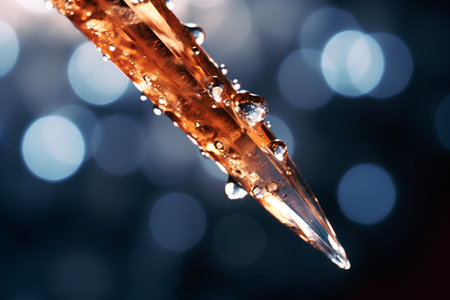 Macro shot of ice crystals on a stick with bokeh backgroundの素材