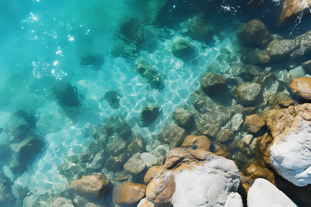 Aerial view of beautiful seascape with rocks and transparent turquoise waterの素材