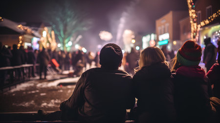 Couple on the background of the night city. Christmas and New Year conceptの素材